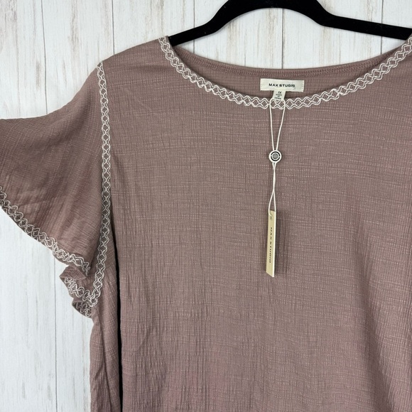 Max Studio NWT 1X taupe brown butterfly sleeve top - Picture 2 of 5
